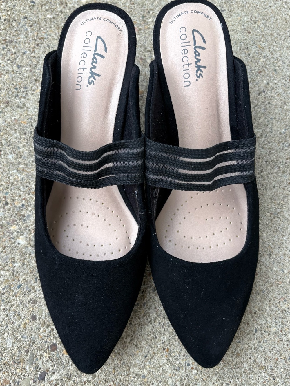 Clarks Ileana Gem Black Suede Mules Pointed Toe Kitten Heel Shoes Size 7